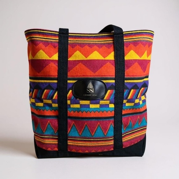 Vintage SSI Southwestern Aztec Pattern Tote Bag NYNEX Logo Woven Carryall - Picture 10 of 10